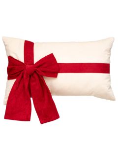 Decorative cushion, Christmas, polyester, red ribbon, white textile, L. 50 x P. 10 x H. 30 cm