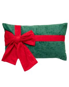 Jastek dekorativ, Christmas, poliester, fjongo e kuqe, tekstil jeshil, L. 50 x P. 10 x H. 30 cm