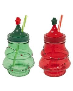 Christmas motif glass, green/red, D. 11.1 x H. 13.5 cm