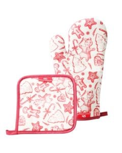 Set kuzhine me motive Christmas, ngjyre e bardhe me te kuqe, 2 pc