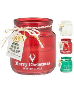 Decorative candle with Christmas motifs, white/green/red, 6x7 cm