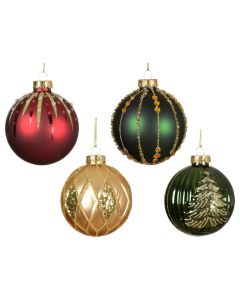 Decorative sphere, glass, red color, gold, green, D8 cm