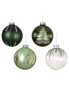 Sfere dekoruese, qelq, ngjyre jeshile, pistaccio, e bardhe, D8 cm