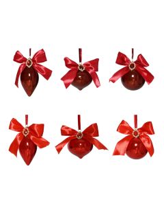 Sfere dekoruese, qelq, ngjyre e kuqe me fjongo, D8 cm