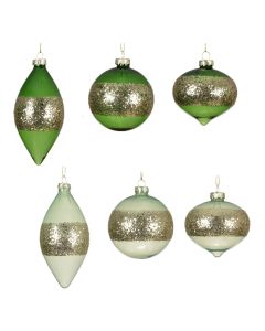 Sfere dekoruese, qelq, ngjyre pistaccio, e bardhe, D8 cm