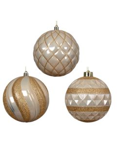 Sfere dekoruese, qelq, ngjyre gold me krem, D12 cm