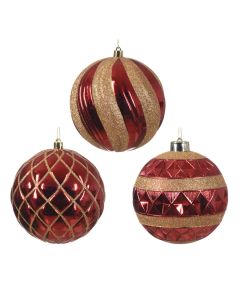 Sfere dekoruese, qelq, ngjyre e kuqe me gold, D12 cm