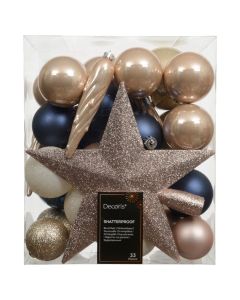 Decorative spheres (pk33), glass, blue, cream, champagne, D8 cm