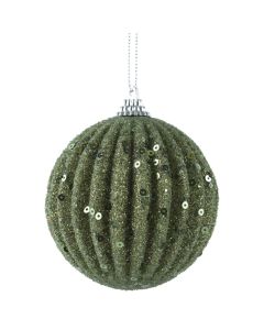 Decorative sphere, glass, green color with glitter, D8 cm