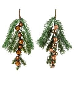 Christmas decorative branch, Pine, green with bronze, D.2cm x H.4.5cm