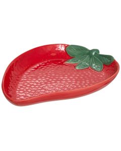 Fruity strawberry-shaped plate, dolomite, red, 31x23x3.2 cm