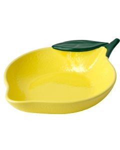 Lemon-shaped plate, stoneware, yellow, 31x21.5x6.7 cm