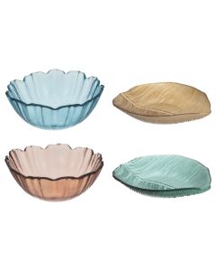 Leaf-shaped plate, glass, assorted colors, përmasa të ndryshme