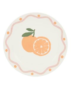 Fruity dessert plate, porcelain, white with orange design, Dia. 19 x H 2.3 cm