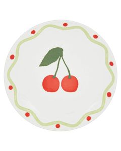 Fruity dessert plate, porcelain, white with cherry design, Dia. 19 x H 2.1 cm