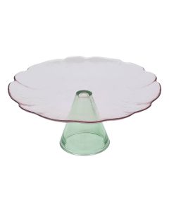 Fleur de Rose cake stand, glass, pink/green, Dia. 28 x H 12 cm