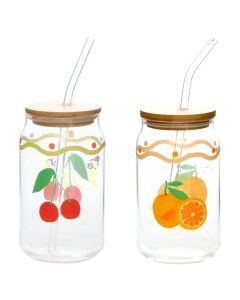 Fruity juice glass, glass, transparent with assorted designs, 52 cl / Dia. 7.8 x H 13.5 cm
