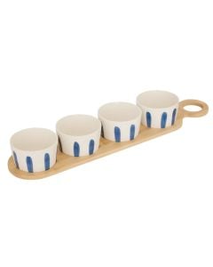 Set me tasa për aperitiv Oceania, qeramike/bambu, e bardhë/blu, 48x10x5.5 cm