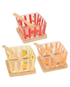 Set me tasa për aperitiv Fruity, qelq/bambu, shumëngjyrësh, 13x9.3x7.5 cm