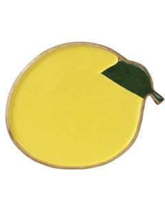 Decorative mango-shaped plate, wood, yellow, 27x34 cm