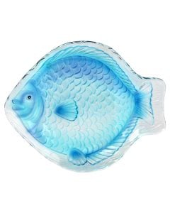 Fish-shaped serving plate, glass, blue, 37x46x4 cm