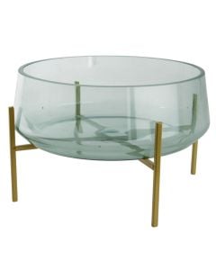 Bowl with stand, glass/metalic, light green, Dia. 25.2 x H 13.5 cm