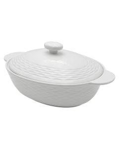 Bowl with lid, ceramic, white, 28x18x12 cm