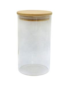 Jar with lid, glass/bamboo, transparent, Dia. 8.5x H 15 cm