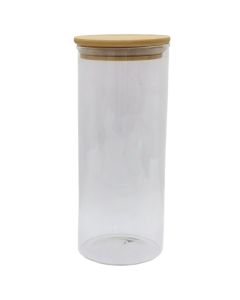 Jar with lid, glass/bamboo, transparent, Dia. 8.5x H 20 cm