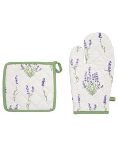 Kitchen gloves and pot holder set, cotton, white with lemon design, 20x2.5x32 cm