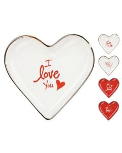 Heart-shaped plate, stoneware, assorted colors, 21.6x15.6x3.3 cm