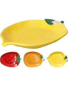 Fruit-shaped plate, dolomite, assorted colors, 25x18 cm