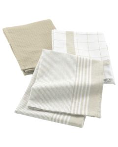 Kitchen towel Vibrato (Pck 3), cotton, beige/white, 50x70 cm