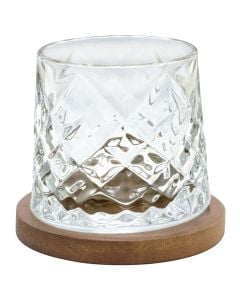 Gotë whisky me rrotullim, qelqi/druri, transparente/natyrale, Dia. 7.7 x H 7.8 cm