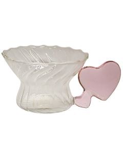 Mug with a heart-shaped handle, glass, transparent/pink, Dia. 10 x H 6.4 cm
