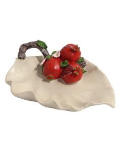 Leaf-shaped plate 'Pomegranate', ceramic, white/red, 28x21 cm