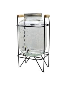 Dispenser jar with faucet and metal stand, glass, transparent, 4L / Dia. 10 x H 25.5 cm