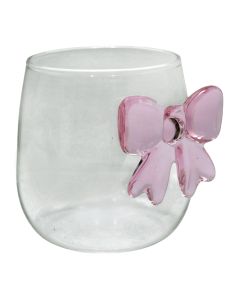 Water/Juice glass with bow detail, glass, transparent/pink, 350 ml / Dia. 7.5 x H 9.5 cm