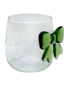 Water/Juice glass with bow detail, glass, transparent/green, 350 ml / Dia. 7.5 x H 9.5 cm