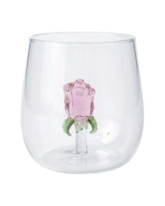 Water/Juice glass with rose detail, glass, transparent/pink, 350 ml / Dia. 7.5 x H 9.5 cm