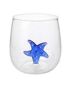 Water/Juice glass with starfish detail, glass, transparent/blue, 350 ml / Dia. 7.5 x H 9.3 cm