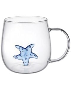Cup with starfish detail, glass, transparent/blue, 350 ml / Dia. 7.5 x H 9.3 cm