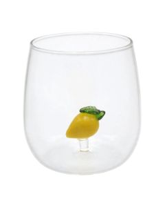 Water/Juice glass with lemon detail, glass, transparent/yellow, 350 ml / Dia. 7.5 x H 9.3 cm