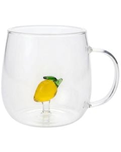 Cup with lemon detail, glass, transparent/yellow, 350 ml / Dia. 7.5 x H 9.3 cm