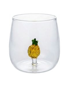 Water/Juice glass with pineapple detail, glass, transparent/orange, 350 ml / Dia. 7.5 x H 9.3 cm