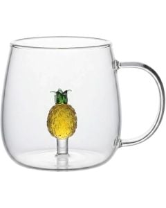Cup with pineapple detail, glass, transparent/orange, 350 ml / Dia. 7.5 x H 9.3 cm