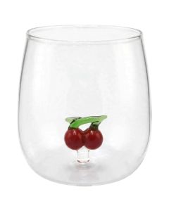 Water/Juice glass with cherry detail, glass, transparent/red, 350 ml / Dia. 7.5 x H 9.3 cm