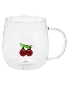 Cup with cherry detail, glass, transparent/red, 350 ml / Dia. 7.5 x H 9.3 cm