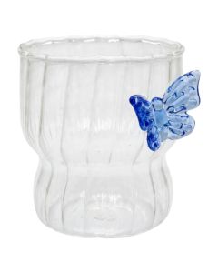 Water/Juice glass with bow detail, glass, transparent/blue, 300 ml / Dia. 7.8 x H 9 cm