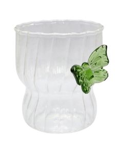 Water/Juice glass with bow detail, glass, transparent/green, 300 ml / Dia. 7.8 x H 9 cm